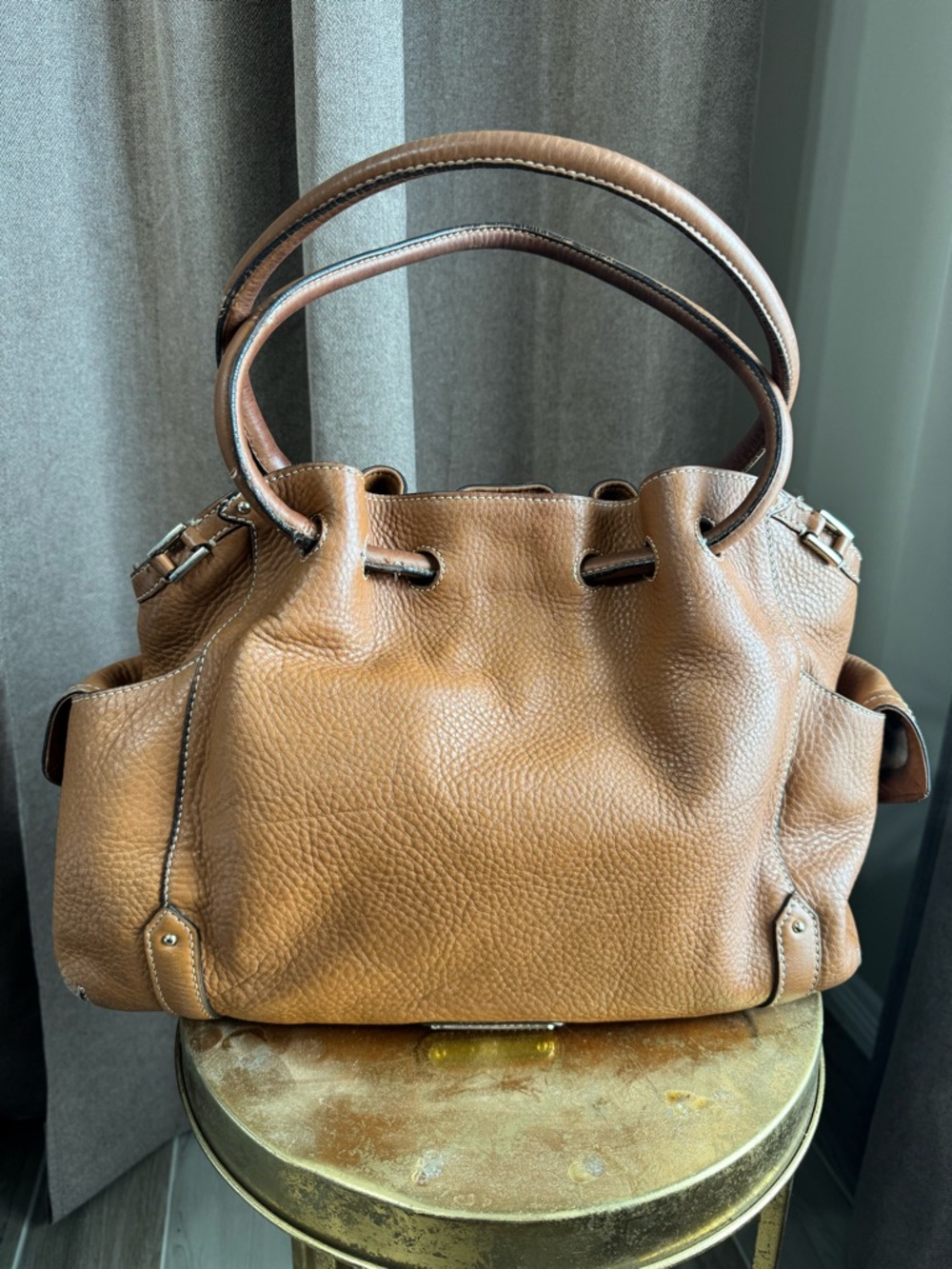 Cole Haan Pebbled Leather Hobo Bag Brown Large Shoulder Handbag